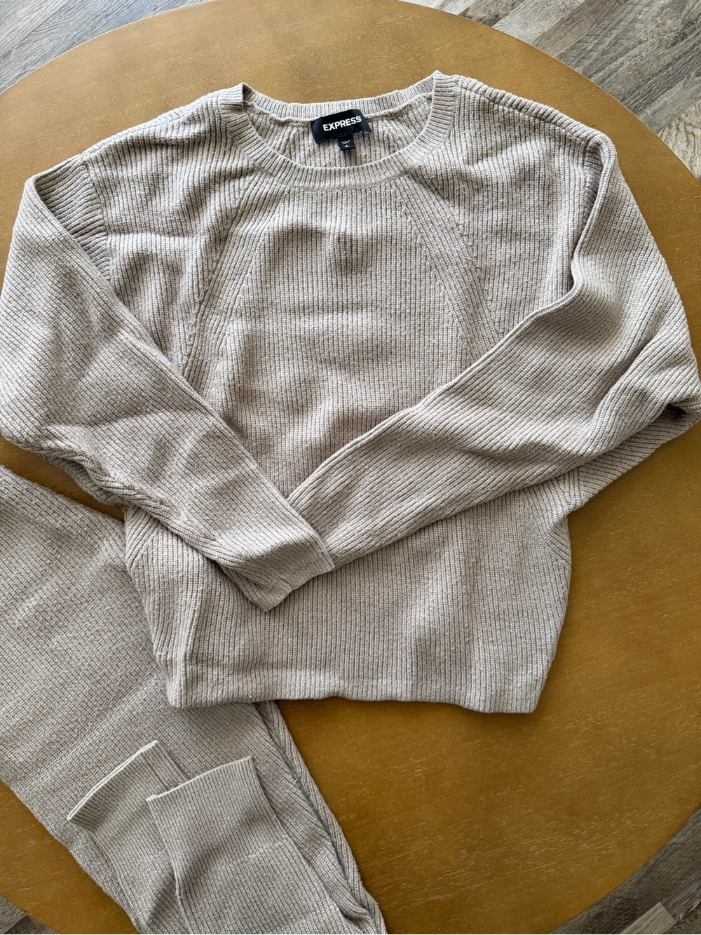 Express Women's Taupe Crewneck Sweater and Pants Set